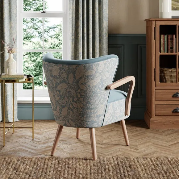 Wooden Arm Occasional Armchair - Blue, Fabric