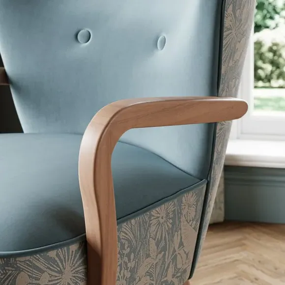 Wooden Arm Occasional Armchair - Blue, Fabric