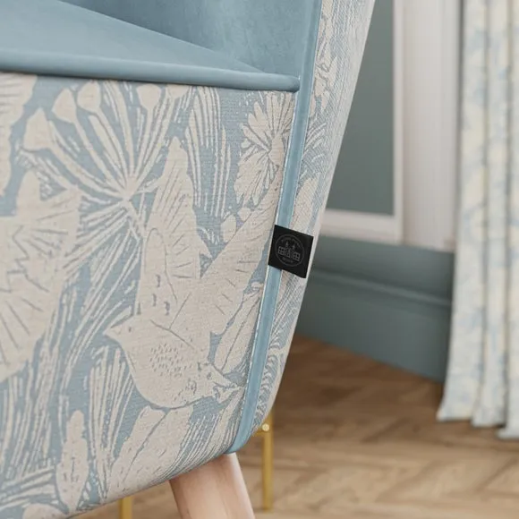 Wooden Arm Occasional Armchair - Blue, Fabric