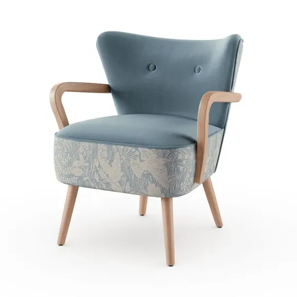 Wooden Arm Occasional Armchair - Blue, Fabric