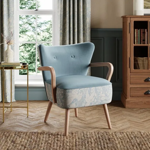 Wooden Arm Occasional Armchair - Blue, Fabric image