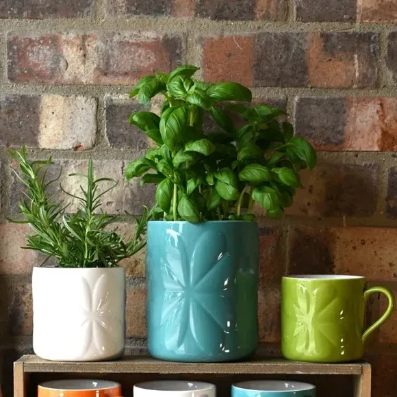 Embossed Plant Pot - Blue, Ceramic