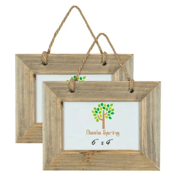 Set of 2 Hanging Photo Frames - Light Wood