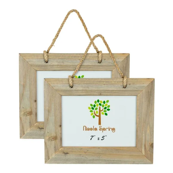 Set of 2 Hanging Photo Frames - Light Wood