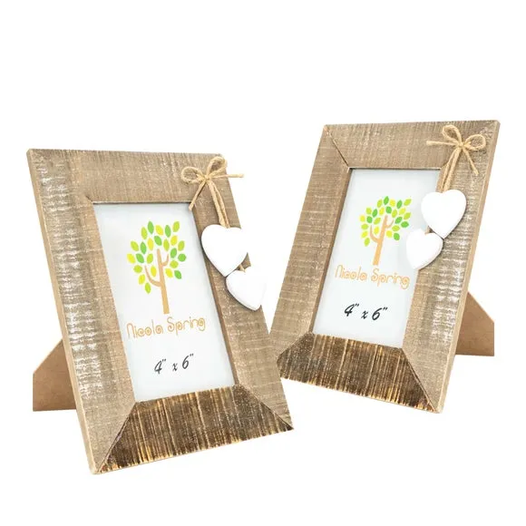 Set of 2 Photo Frames with Hearts - Light Wood