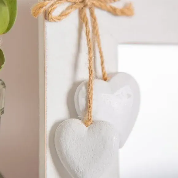 Set of 2 Photo Frames with Hearts - Washed White