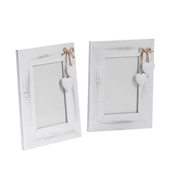 Set of 2 Photo Frames with Hearts - Washed White