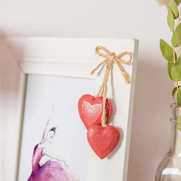 Set of 2 Photo Frames with Hearts - White, Wood