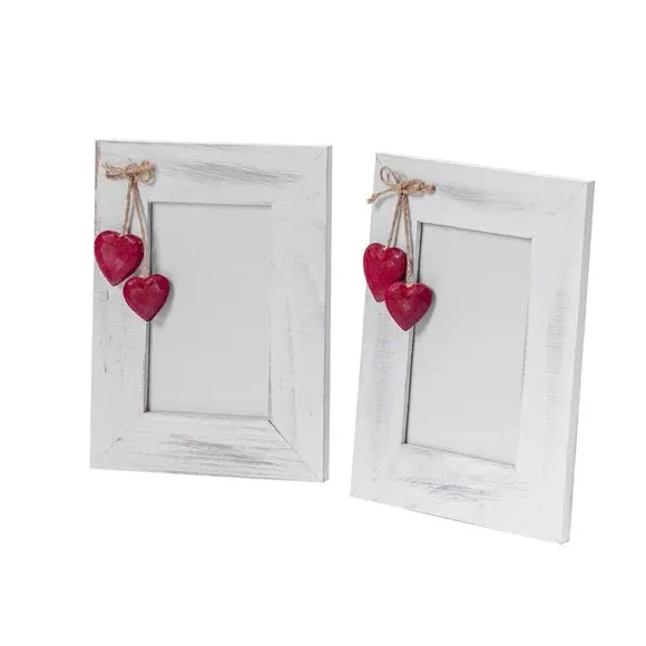 Set of 2 Photo Frames with Hearts - White, Wood