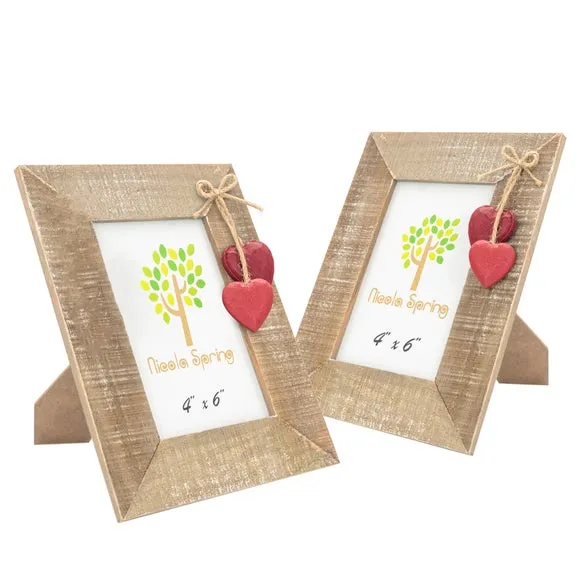 Set of 2 Photo Frames with Hearts - Wood