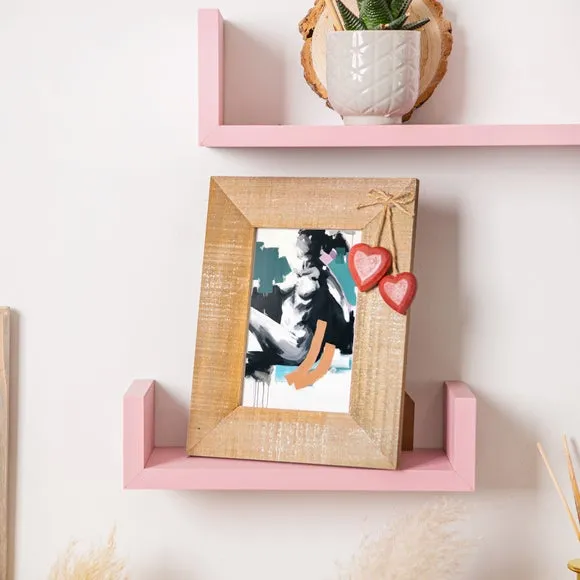 Set of 2 Photo Frames with Hearts - Wood