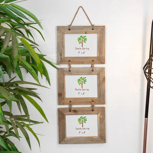 Triple Hanging Photo Frame - Light Wood image