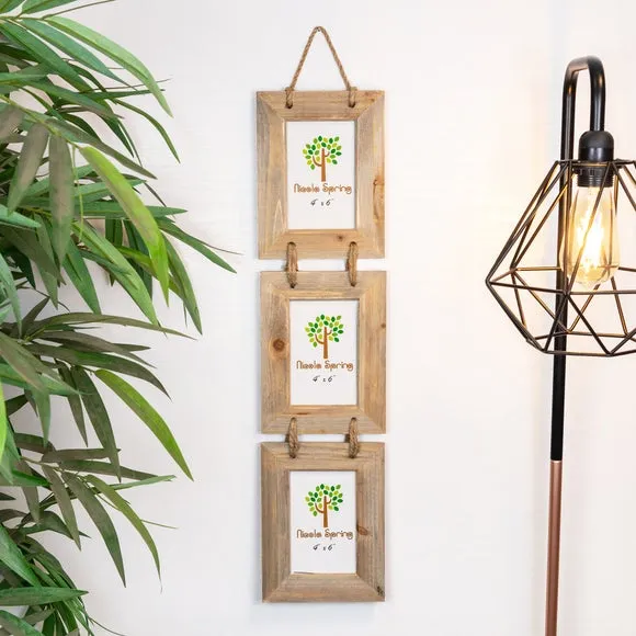 Triple Hanging Photo Frame - Light Wood image