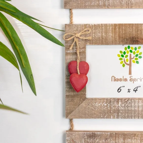 Triple Hanging Photo Frame with Hearts - Light Wood