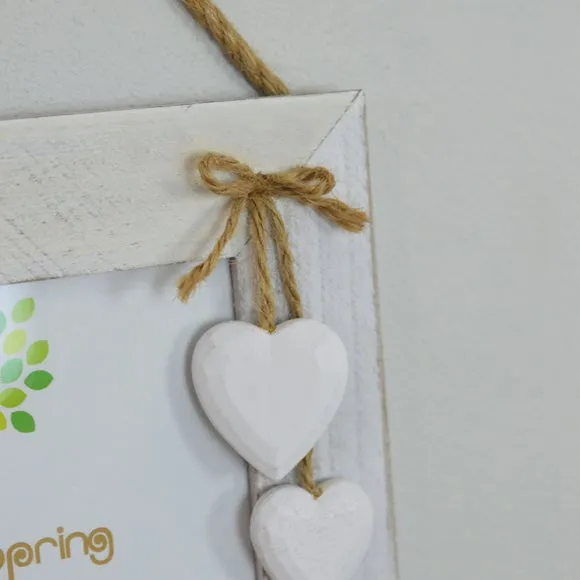 Triple Hanging Photo Frame with Hearts - White