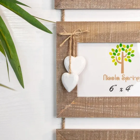 Triple Hanging Photo Frame with Hearts - Wood