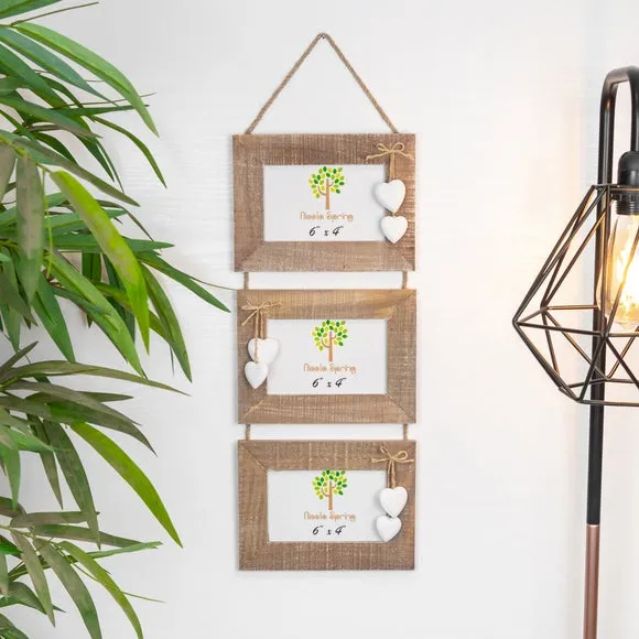 Triple Hanging Photo Frame with Hearts - Wood image
