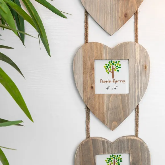 Triple Heart Photo Frame - Light Wood