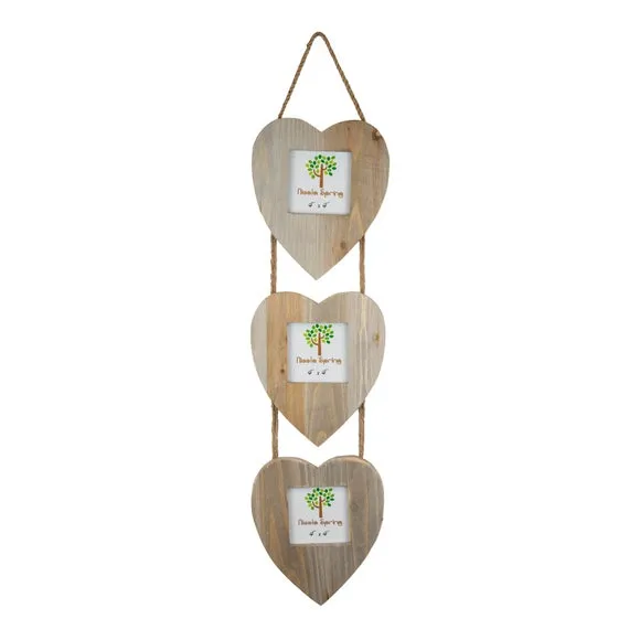 Triple Heart Photo Frame - Light Wood