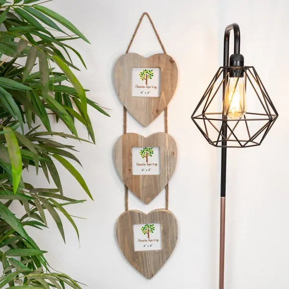Triple Heart Photo Frame - Light Wood image