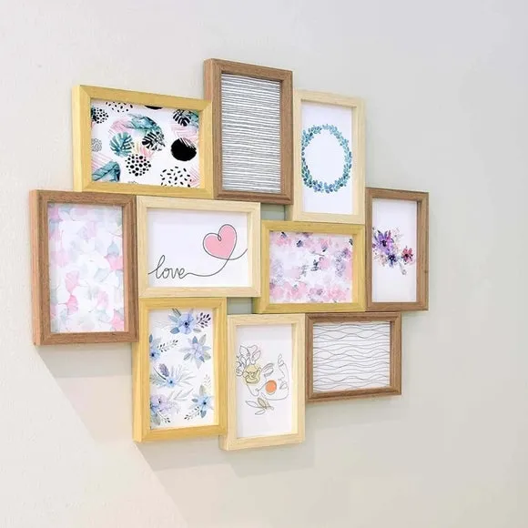 10 Picture Collage Frame - Light Wood