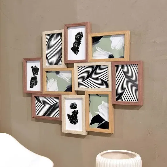 10 Picture Collage Frame - Light Wood
