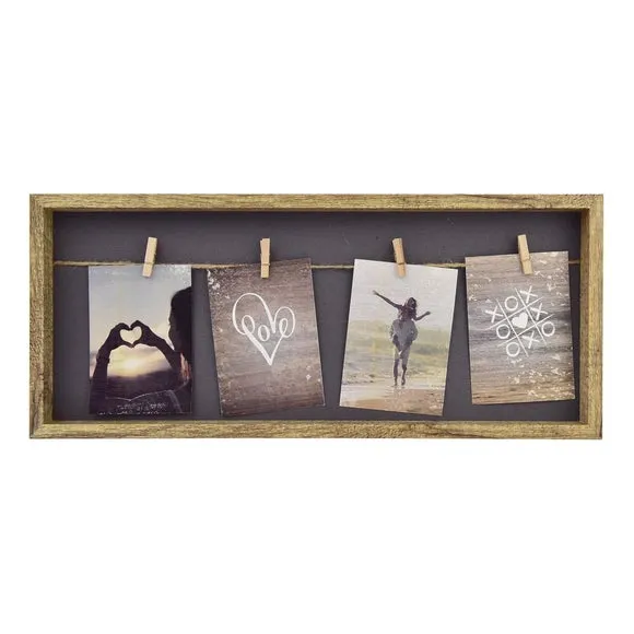 4 Postcard Collage Frame with Clips - Light Wood