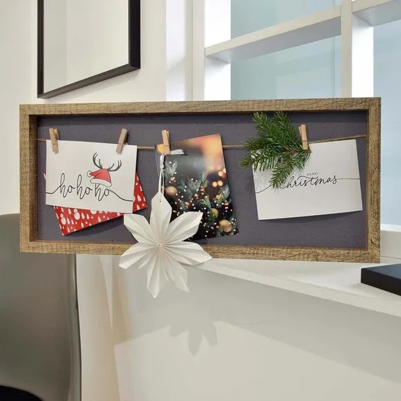 4 Postcard Collage Frame with Clips - Light Wood