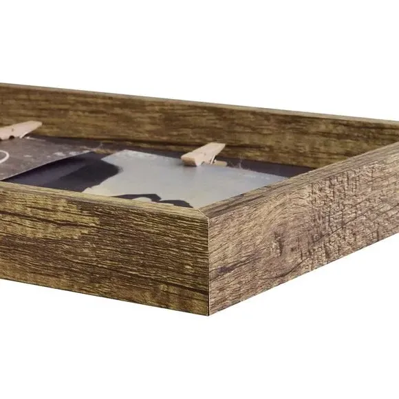 4 Postcard Collage Frame with Clips - Light Wood