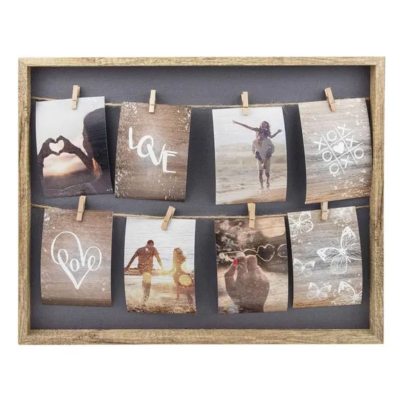 8-Photo Collage Frame with Clips - Light Wood