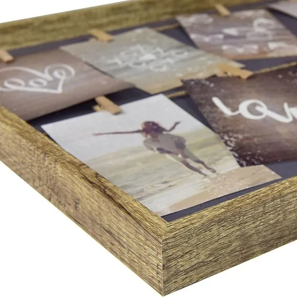 8-Photo Collage Frame with Clips - Light Wood