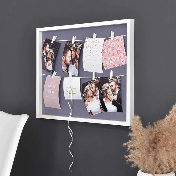 8-Photo Collage Frame with Clips - Whitewashed Wood