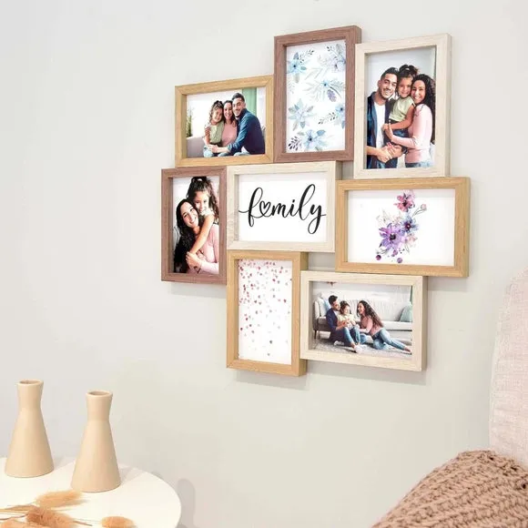 8-Picture Multi Photo Frame - Light Wood image