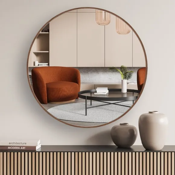 Round Wall Mirror - Walnut, Aluminium