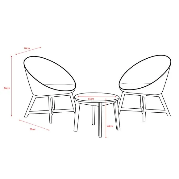 2-Seater Curved Bistro Set - Grey, Rattan