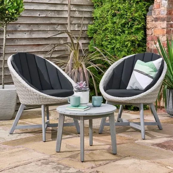 2-Seater Curved Bistro Set - Grey, Rattan image