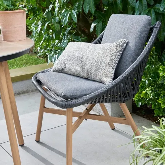 3-Piece Bistro Set with Cushions - Grey, Wicker