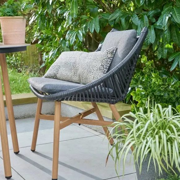 3-Piece Bistro Set with Cushions - Grey, Wicker