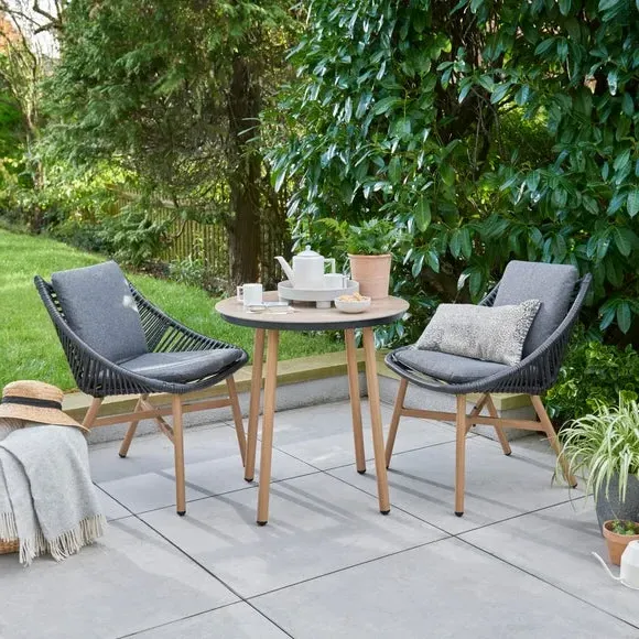 3-Piece Bistro Set with Cushions - Grey, Wicker image