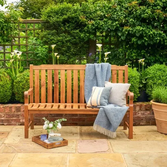 3-Seater Outdoor Bench with Backrest - Natural, Teak