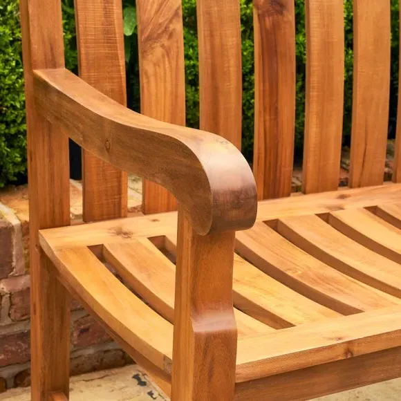 3-Seater Outdoor Bench with Backrest - Natural, Teak