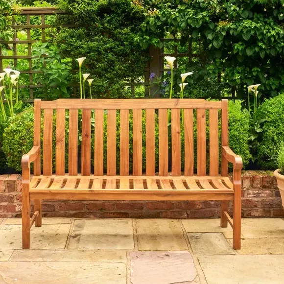 3-Seater Outdoor Bench with Backrest - Natural, Teak