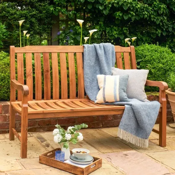 3-Seater Outdoor Bench with Backrest - Natural, Teak image