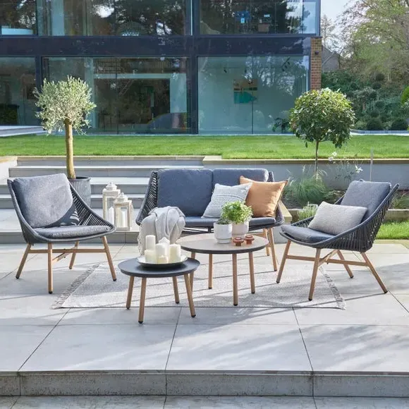 3-Seater Outdoor Lounge Set - Grey, Wicker