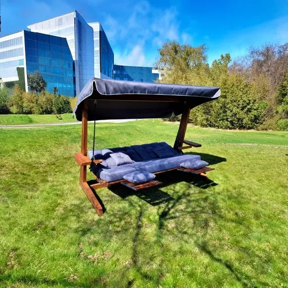 3-Seater Outdoor Swing with Canopy - Natural Wood