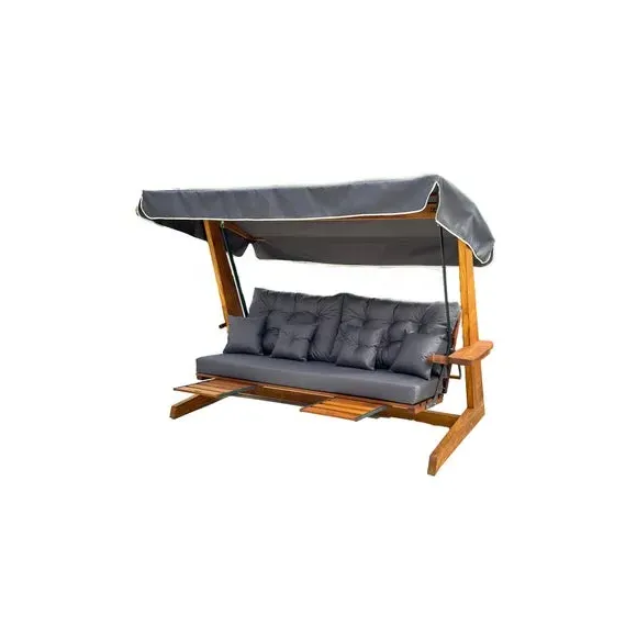 3-Seater Outdoor Swing with Canopy - Natural Wood image