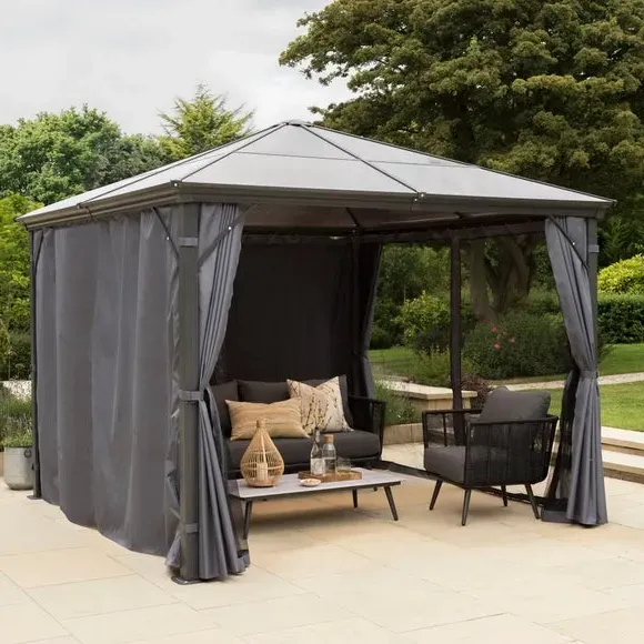3.6m Gazebo with Curtains - Grey, Polycarbonate