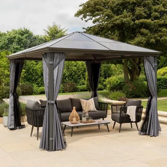3.6m Gazebo with Curtains - Grey, Polycarbonate image