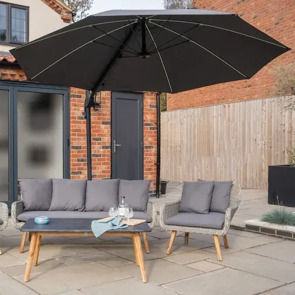 3m Round Cantilever Parasol with LED - Grey