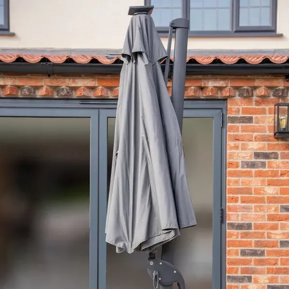 3m Round Cantilever Parasol with LED - Grey